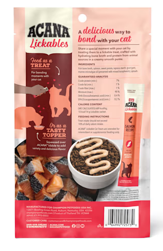 ACANA Lickables Salmon Recipe Healthy Joints Cat Treats, 2.5 oz., Count of 5