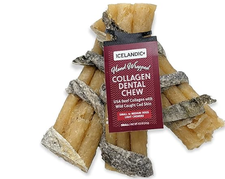 Icelandic+ Beef Collagen Dental Chew Stick Wrapped with Fish 4" Dog Treat