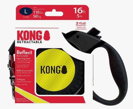 KONG Reflect Retractable Dog Leash, Medium, Black and Neon Yellow, 16-ft. Long