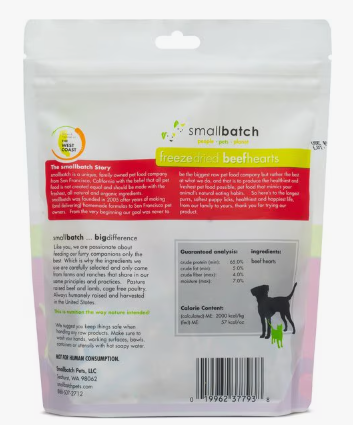 Smallbatch Pets Beef Hearts Grain-Free Freeze-Dried Dog & Cat Treats, 3.5-oz bag