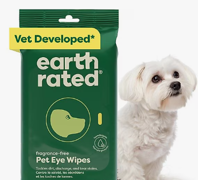 Earth Rated Hypoallergenic Eye Wipes For Dogs and Cats, Fragrance-Free, 60 Count