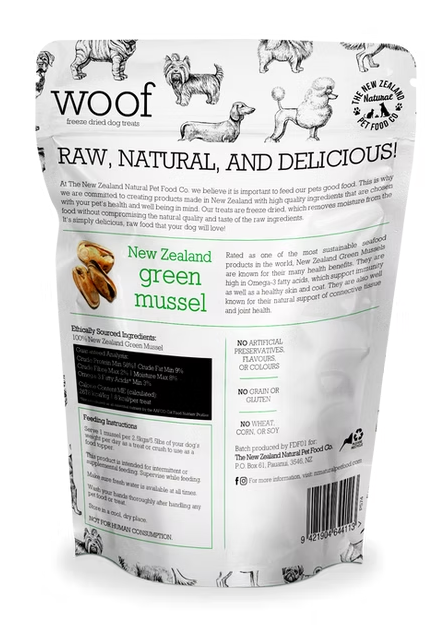 The New Zealand Natural Woof Green Lipped Mussels Freeze-Dried Dog Treats