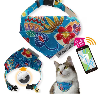 Necoichi Bandana Cat Collar with Air Tag Pocket, One Size