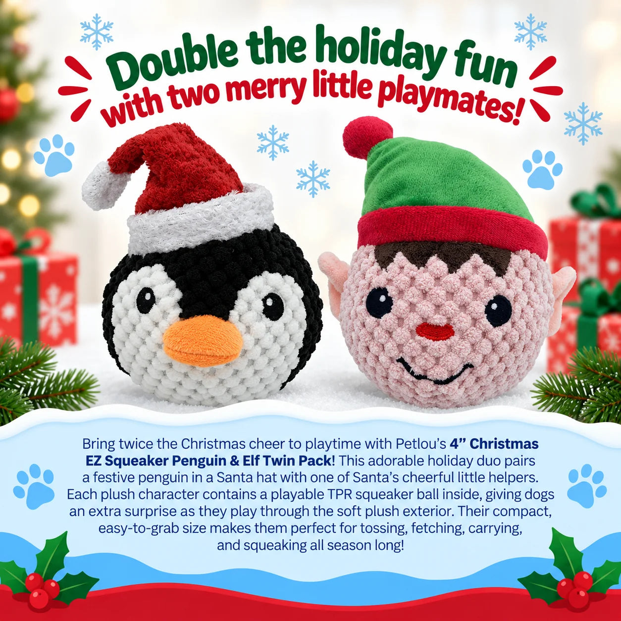 Squeaky Twin Pack Ball - Penguin & Elf