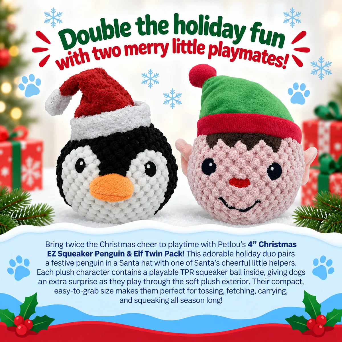 Squeaky Twin Pack Ball - Penguin & Elf