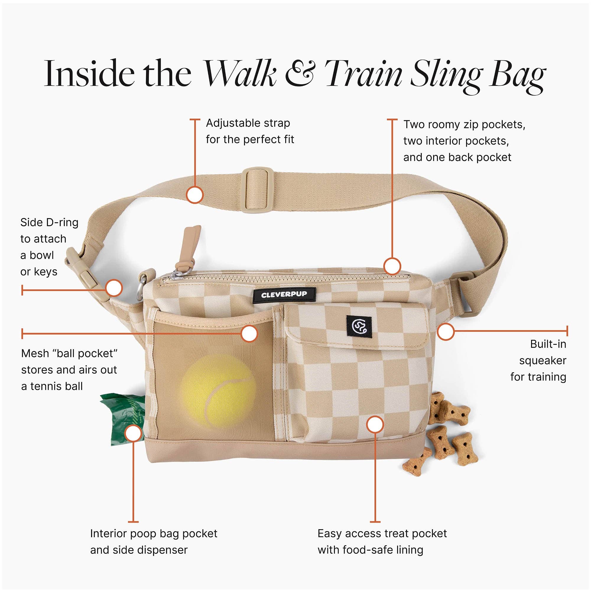 Dog Walk & Train Sling Bag (with squeaker)