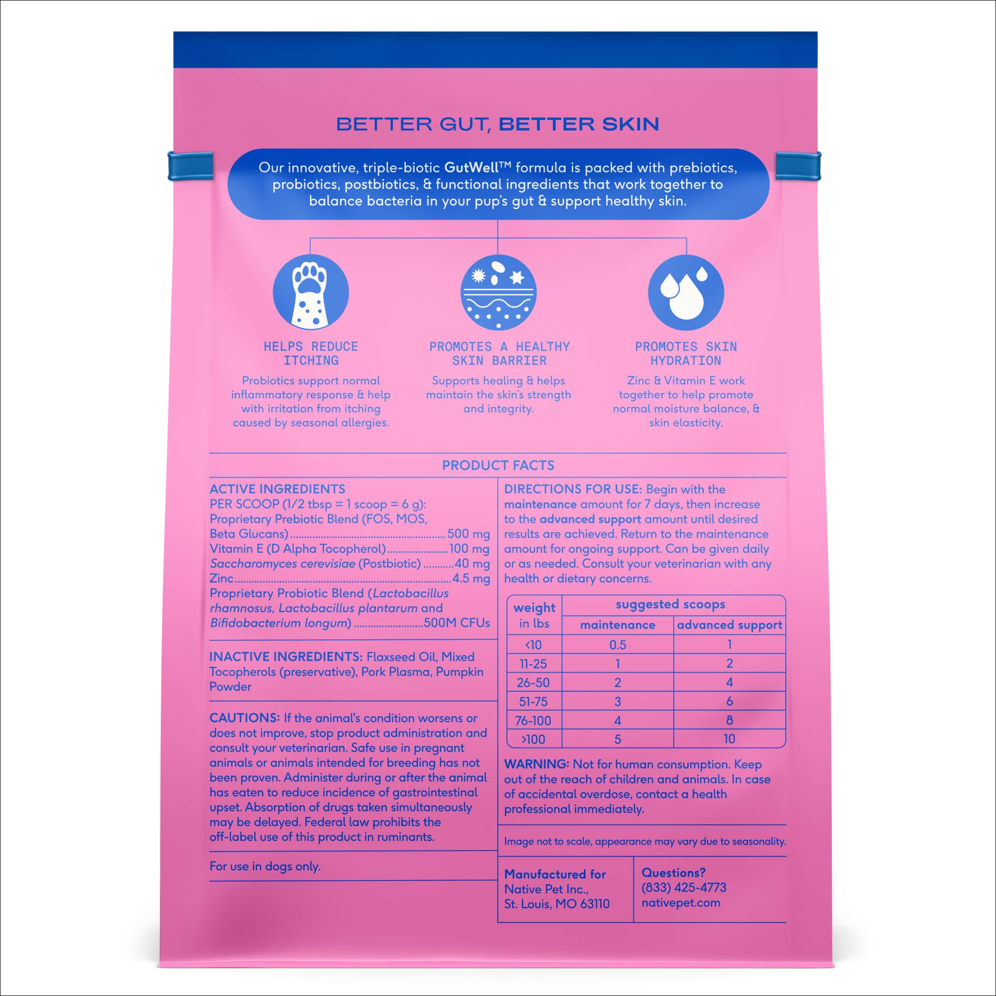 Native Pet GutWell Itchy Skin, Anti Itch Supplement for Dogs