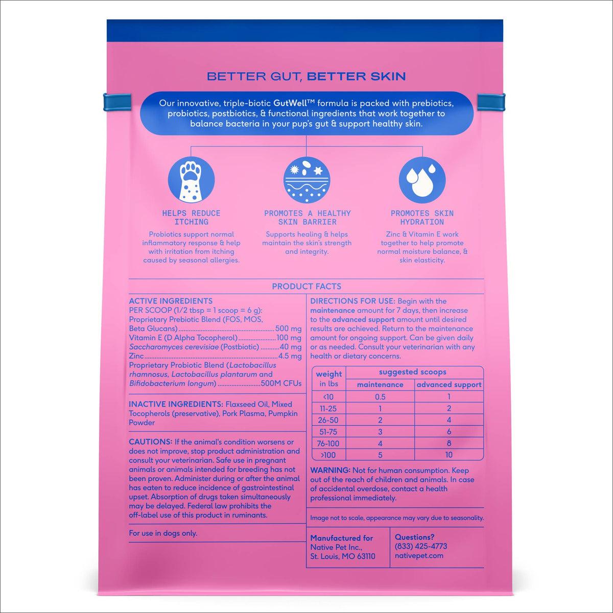 Native Pet GutWell Itchy Skin, Anti Itch Supplement for Dogs