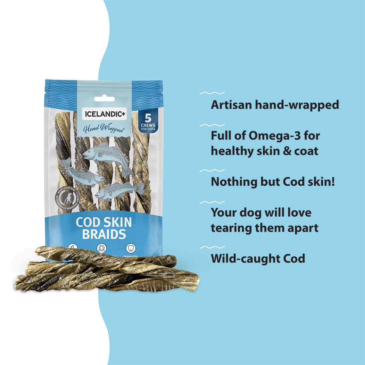 Cod Skin Braids for Dogs (5pk)