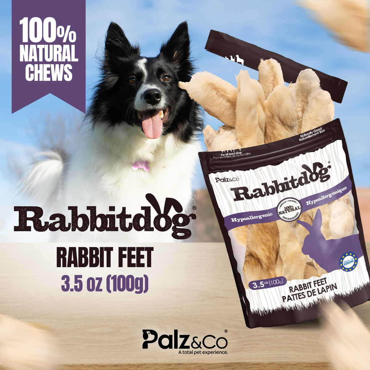 RabbitDog Rabbit Feet with Fur, 100g