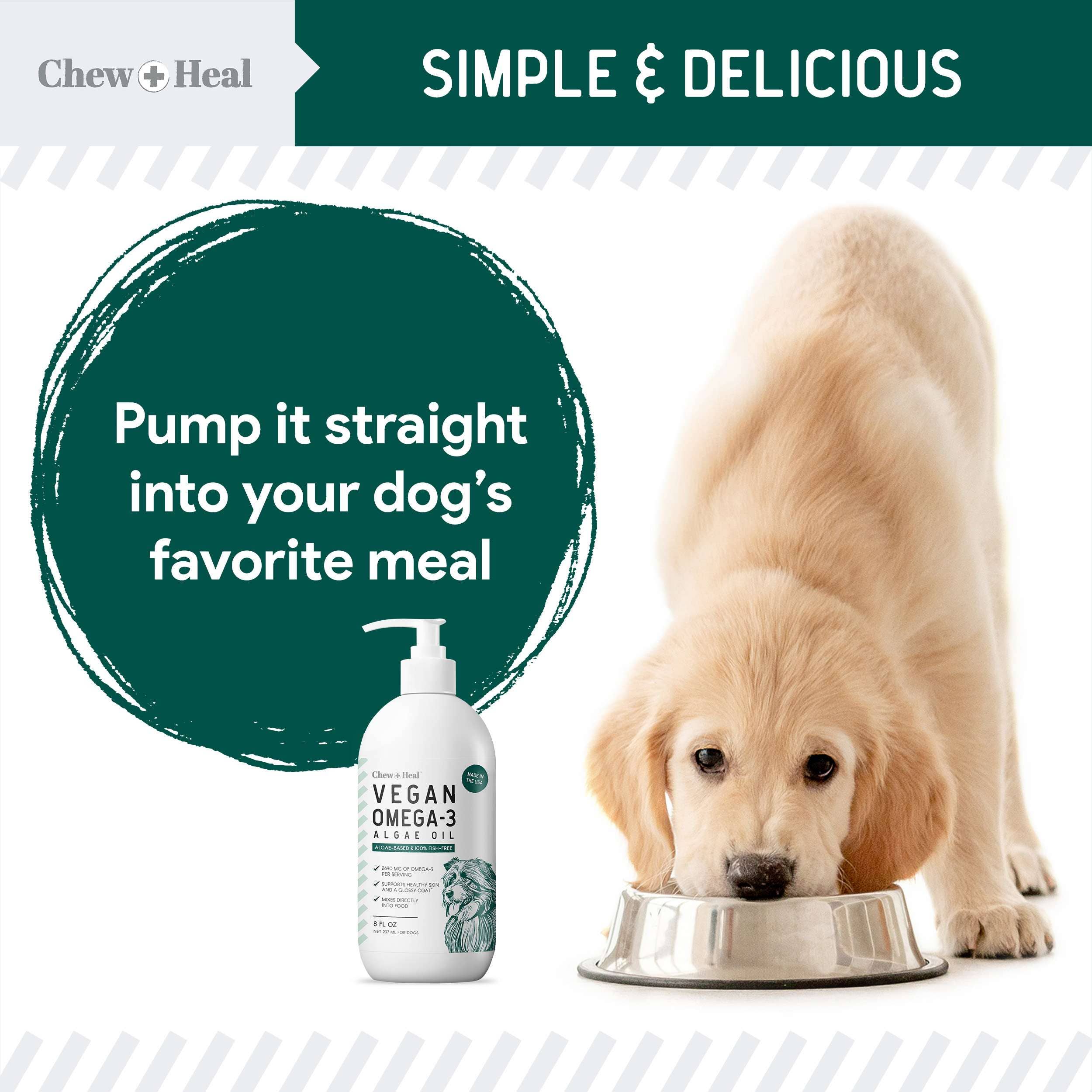 Vegan Omega-3 Skin and Coat Supplement for Dogs with Pump