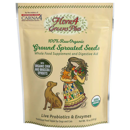 Carna4 Flora4 Greens PLUS Ground Sprouted Seeds Food Topper For Dogs & Cats