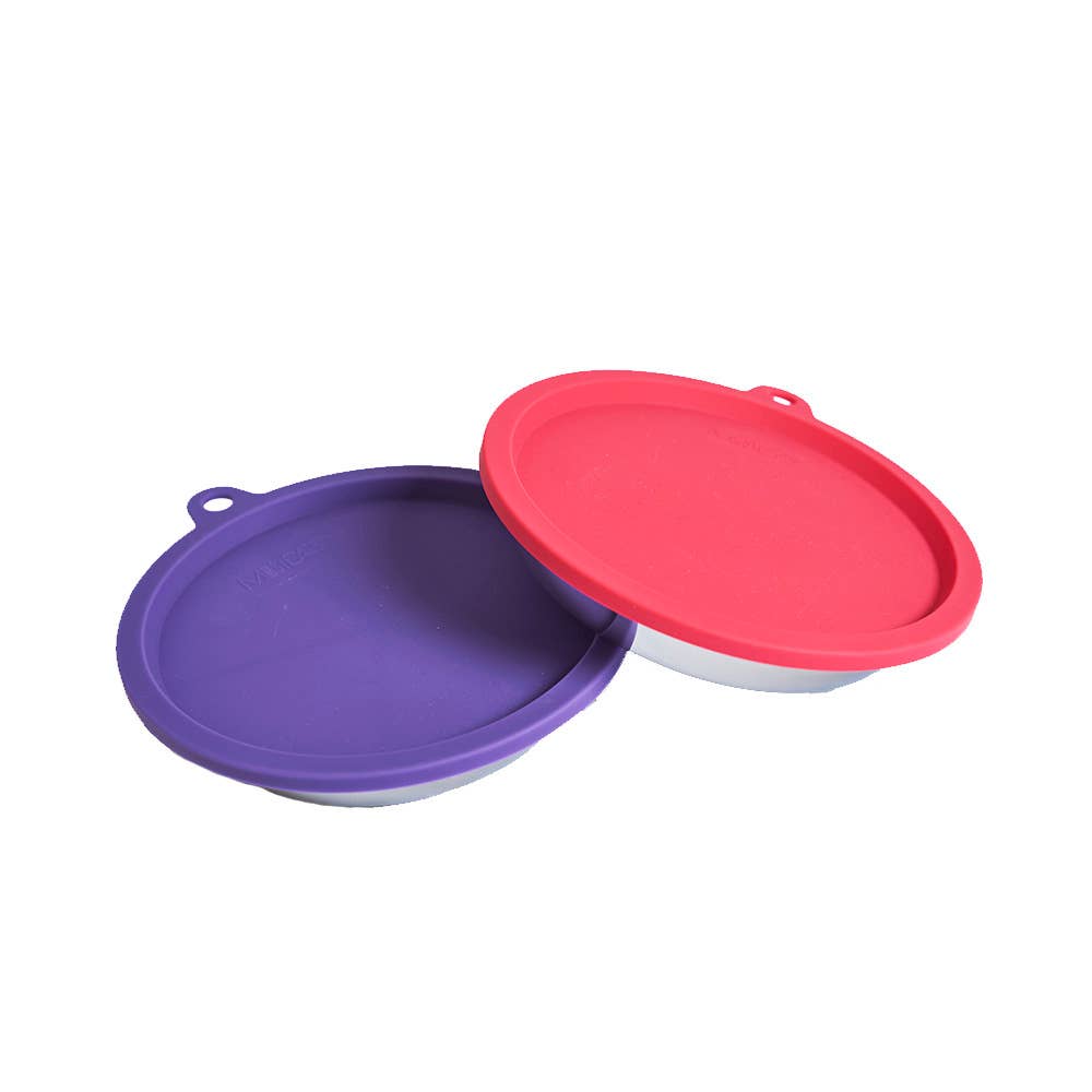 Messy Cats Stainless Saucer Shaped Bowls & Silicone Lids 4pc