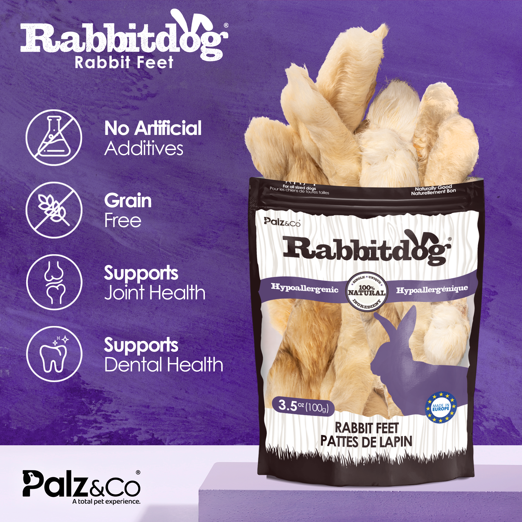 RabbitDog Rabbit Feet with Fur, 100g