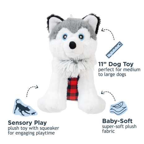 Husky with Plaid Jacket Squeaker Dog Toy