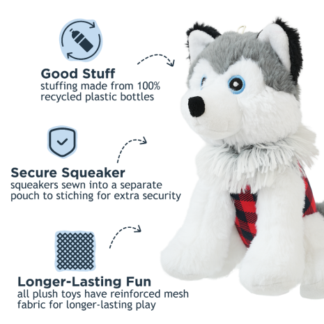 Husky with Plaid Jacket Squeaker Dog Toy