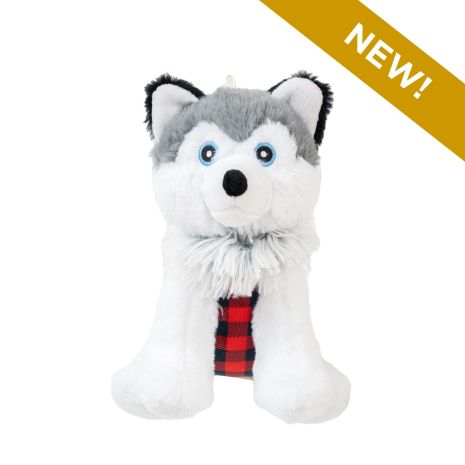 Husky with Plaid Jacket Squeaker Dog Toy