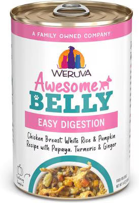 Weruva Awesome Belly, Chicken Breast, White Rice & Pumpkin Recipe with Papaya, Turmeric & Ginger Adult Gluten-Free Shredded Canned Wet Dog Food
