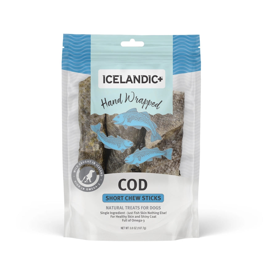 Icelandic Hand Wrapped Cod Skin 5" Short Chew Stick 3-Pack
